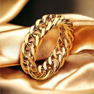 18K gold plated Cuban link chain 5mm ring jewelry size 7 B20